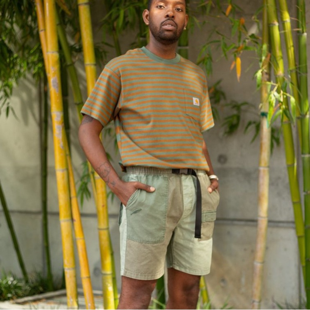 #027 PUBLISH Today for Tomorrow Green and Tan Men's Shorts